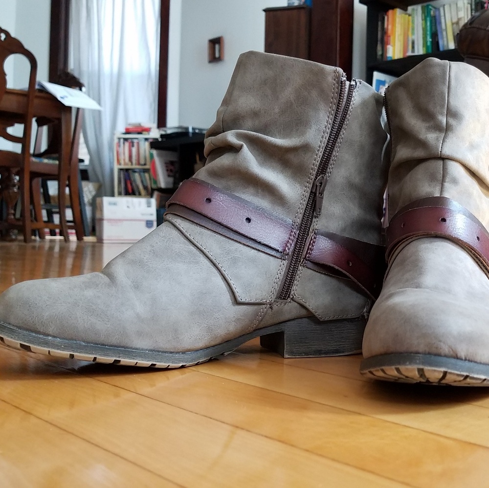 Brown buckle ankle boots